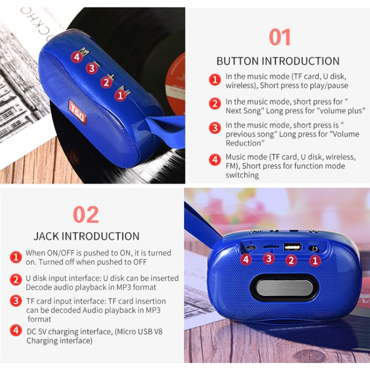 T&G TG173 TWS Subwoofer Bluetooth Speaker With Braided Cord, Support USB / AUX / TF Card / FM(Blue) - HoMEdemic™ 