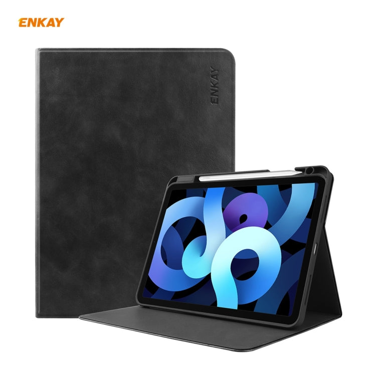 ENKAY ENK-8024 Cow Texture PU Leather + TPU Smart Case with Pen Slot foriPad Air 2022 / 2020 10.9 / iPad Pro 11 (2018)(Black) - HoMEdemic™ 