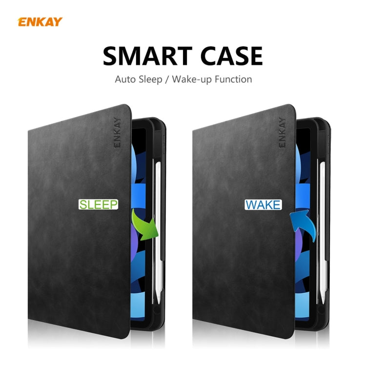 ENKAY ENK-8024 Cow Texture PU Leather + TPU Smart Case with Pen Slot foriPad Air 2022 / 2020 10.9 / iPad Pro 11 (2018)(Black) - HoMEdemic™ 