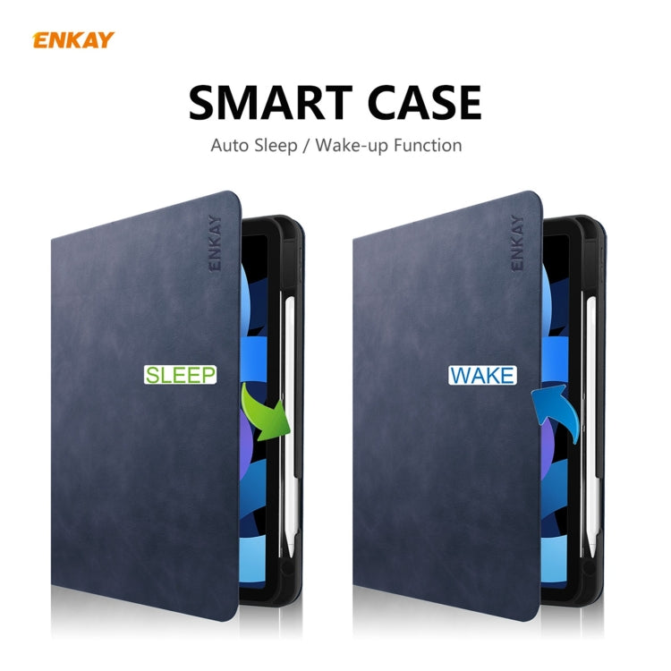 ENKAY ENK-8024 Cow Texture PU Leather + TPU Smart Case with Pen Slot foriPad Air 2022 / 2020 10.9 / iPad Pro 11 (2018)(Dark Blue) - HoMEdemic™ 
