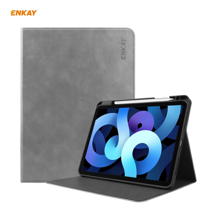 ENKAY ENK-8024 Cow Texture PU Leather + TPU Smart Case with Pen Slot foriPad Air 2022 / 2020 10.9 / iPad Pro 11 (2018)(Grey) - HoMEdemic™ 