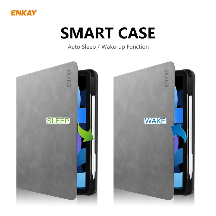 ENKAY ENK-8024 Cow Texture PU Leather + TPU Smart Case with Pen Slot foriPad Air 2022 / 2020 10.9 / iPad Pro 11 (2018)(Grey) - HoMEdemic™ 