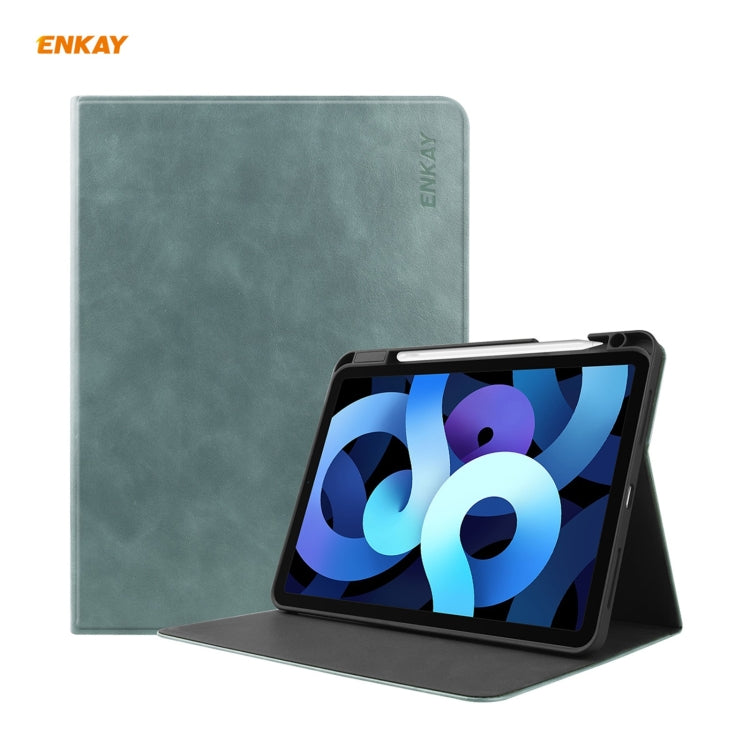 ENKAY ENK-8024 Cow Texture PU Leather + TPU Smart Case with Pen Slot foriPad Air 2022 / 2020 10.9 / iPad Pro 11 (2018)(Green) - HoMEdemic™ 