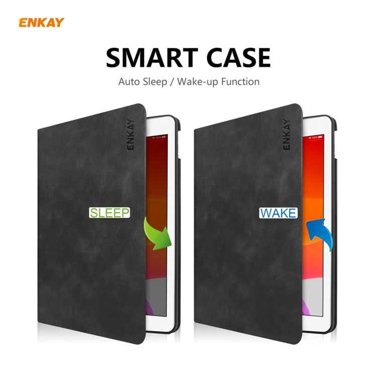 For iPad 10.2 2021 / 2020 / 2019 ENKAY ENK-8023 Cow Texture PU Leather + TPU Smart Case with Pen Slot(Black) - HoMEdemic™ 