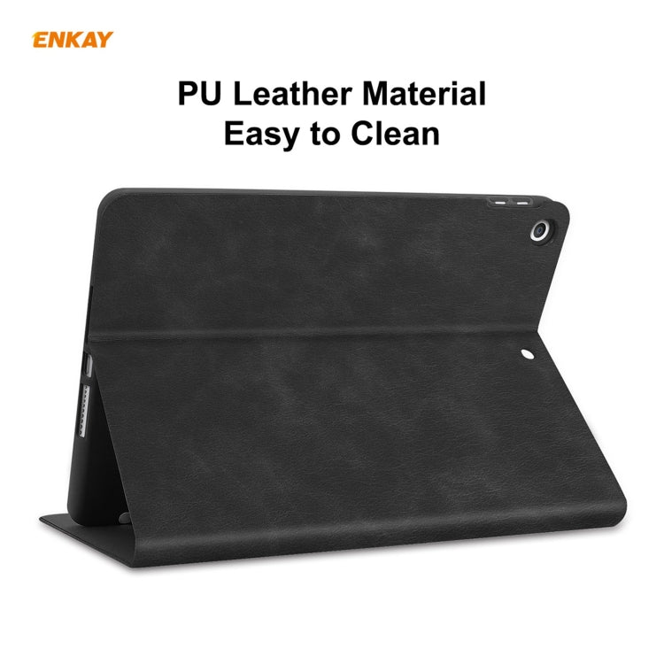 For iPad 10.2 2021 / 2020 / 2019 ENKAY ENK-8023 Cow Texture PU Leather + TPU Smart Case with Pen Slot(Black) - HoMEdemic™ 