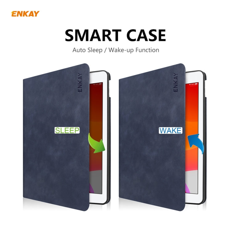 For iPad 10.2 2021 / 2020 / 2019 ENKAY ENK-8023 Cow Texture PU Leather + TPU Smart Case with Pen Slot(Dark Blue) - HoMEdemic™ 