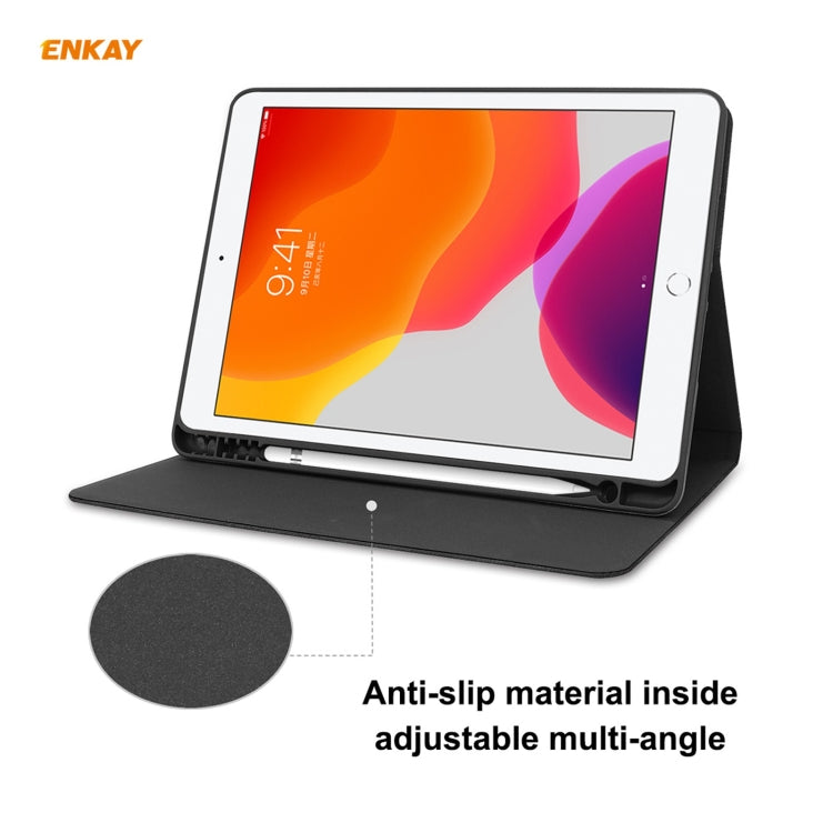 For iPad 10.2 2021 / 2020 / 2019 ENKAY ENK-8023 Cow Texture PU Leather + TPU Smart Case with Pen Slot(Dark Blue) - HoMEdemic™ 