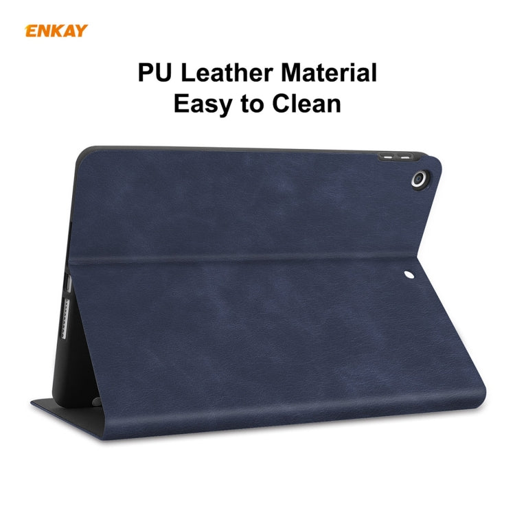 For iPad 10.2 2021 / 2020 / 2019 ENKAY ENK-8023 Cow Texture PU Leather + TPU Smart Case with Pen Slot(Dark Blue) - HoMEdemic™ 