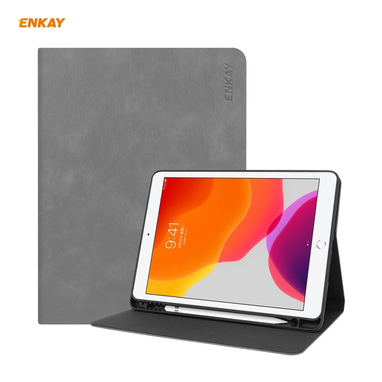 For iPad 10.2 2021 / 2020 / 2019 ENKAY ENK-8023 Cow Texture PU Leather + TPU Smart Case with Pen Slot(Grey) - HoMEdemic™ 