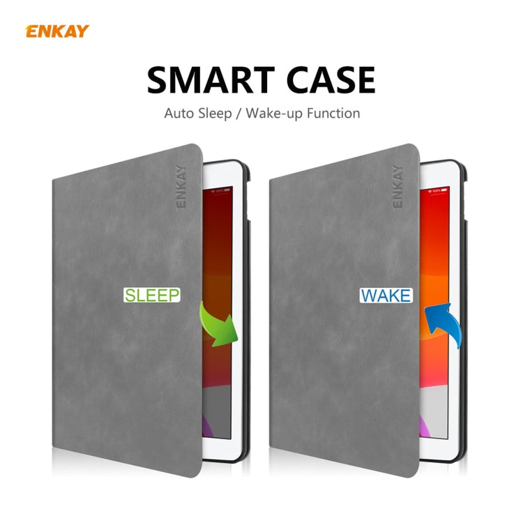 For iPad 10.2 2021 / 2020 / 2019 ENKAY ENK-8023 Cow Texture PU Leather + TPU Smart Case with Pen Slot(Grey) - HoMEdemic™ 