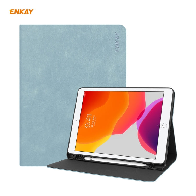 For iPad 10.2 2021 / 2020 / 2019 ENKAY ENK-8023 Cow Texture PU Leather + TPU Smart Case with Pen Slot(Sky Blue) - HoMEdemic™ 
