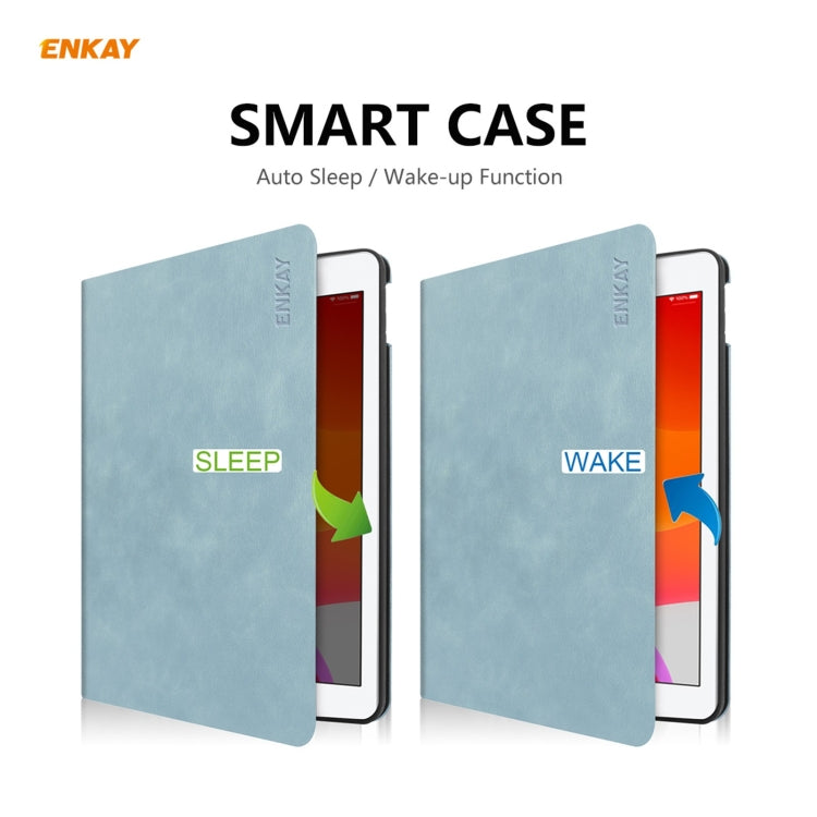For iPad 10.2 2021 / 2020 / 2019 ENKAY ENK-8023 Cow Texture PU Leather + TPU Smart Case with Pen Slot(Sky Blue) - HoMEdemic™ 
