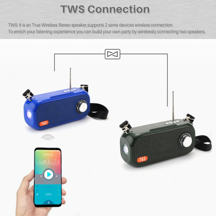 T&G TG613 TWS Solar Portable Bluetooth Speakers with LED Flashlight, Support TF Card / FM / AUX / U Disk(Dark Green) - HoMEdemic™ 