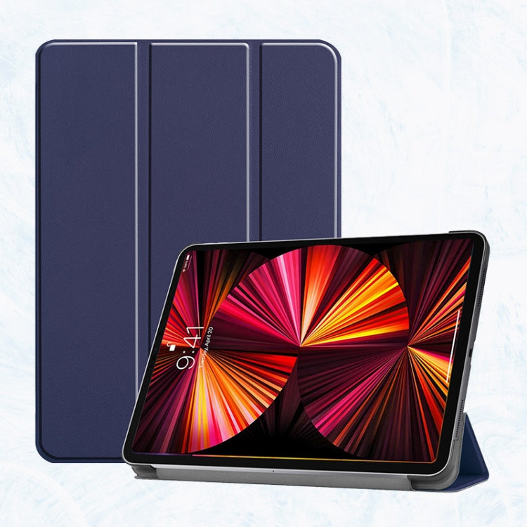 For iPad Pro 11 2022 / 2021 / 2020 ENKAY 3-Folding Shockproof PC Cover Custer Texture PU Leather Tablet Case with Holder & Sleep / Wake-up Function(Dark Blue) - HoMEdemic™ 