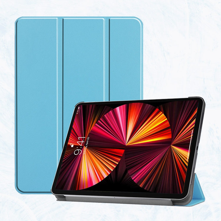 For iPad Pro 11 2022 / 2021 / 2020 ENKAY 3-Folding Shockproof PC Cover Custer Texture PU Leather Tablet Case with Holder & Sleep / Wake-up Function(Light Blue) - HoMEdemic™ 
