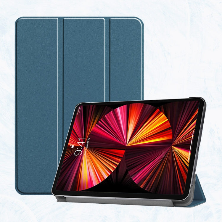 For iPad Pro 11 2022 / 2021 / 2020 ENKAY 3-Folding Shockproof PC Cover Custer Texture PU Leather Tablet Case with Holder & Sleep / Wake-up Function(Dark Green) - HoMEdemic™ 