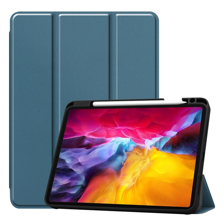 For iPad Pro 11 2022 / 2021 / 2020 ENKAY 3-Folding Shockproof TPU Cover Custer Texture PU Leather Tablet Case with Pencil Slot & Holder & Sleep / Wake-up Function(Dark Green) - HoMEdemic™ 