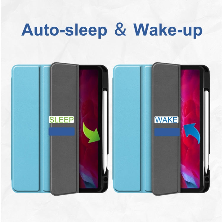 For iPad Pro 11 2022 / 2021 / 2020 ENKAY 3-Folding Shockproof TPU Cover Custer Texture PU Leather Tablet Case with Pencil Slot & Holder & Sleep / Wake-up Function(Dark Blue) - HoMEdemic™ 