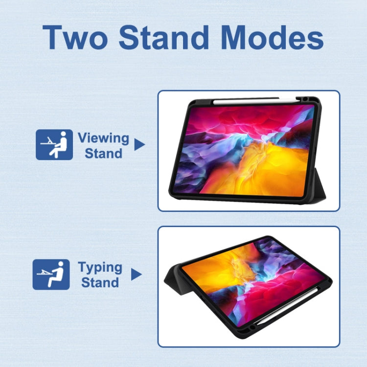 For iPad Pro 11 2022 / 2021 / 2020 ENKAY 3-Folding Shockproof TPU Cover Custer Texture PU Leather Tablet Case with Pencil Slot & Holder & Sleep / Wake-up Function(Dark Blue) - HoMEdemic™ 