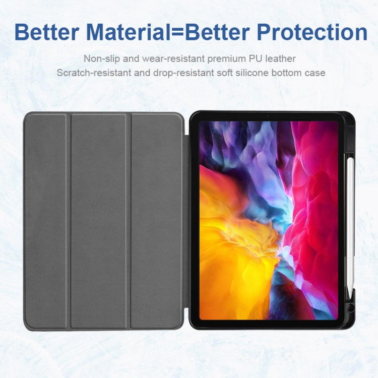 For iPad Pro 11 2022 / 2021 / 2020 ENKAY 3-Folding Shockproof TPU Cover Custer Texture PU Leather Tablet Case with Pencil Slot & Holder & Sleep / Wake-up Function(Dark Green) - HoMEdemic™ 