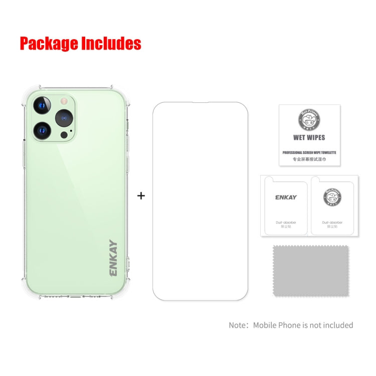 For iPhone 13 Pro Hat-Prince ENKAY Clear TPU Shockproof Soft Case Drop Protection Cover + Clear HD Tempered Glass Protector Film - HoMEdemic™ 
