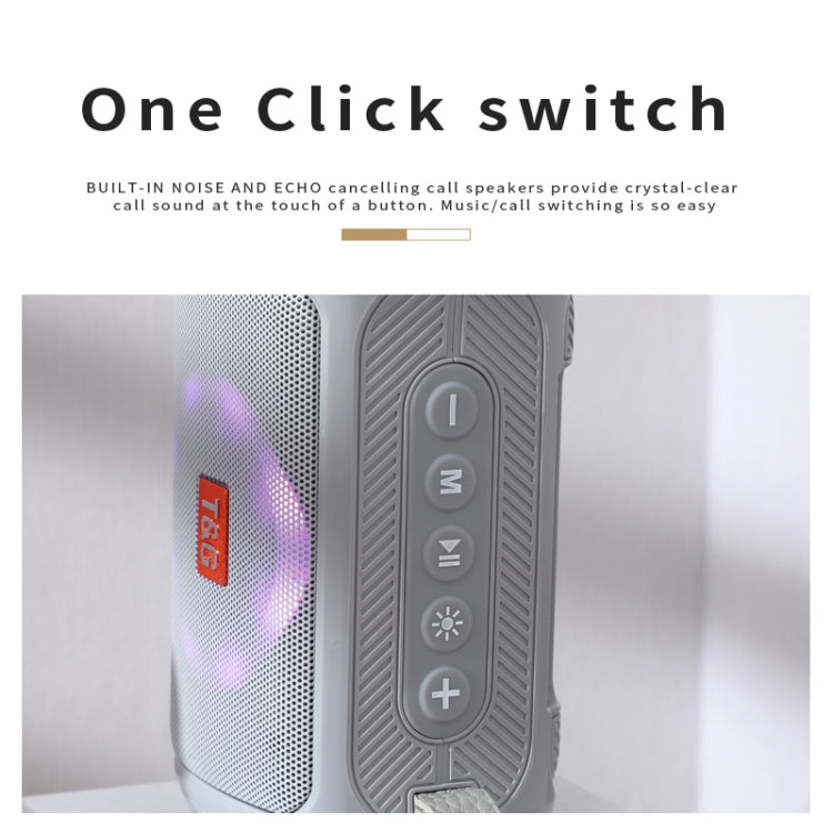T&G TG193 Portable Bluetooth Speaker LED Light Waterproof Outdoor Subwoofer Support TF Card / FM Radio / AUX(Gray) - HoMEdemic™ 