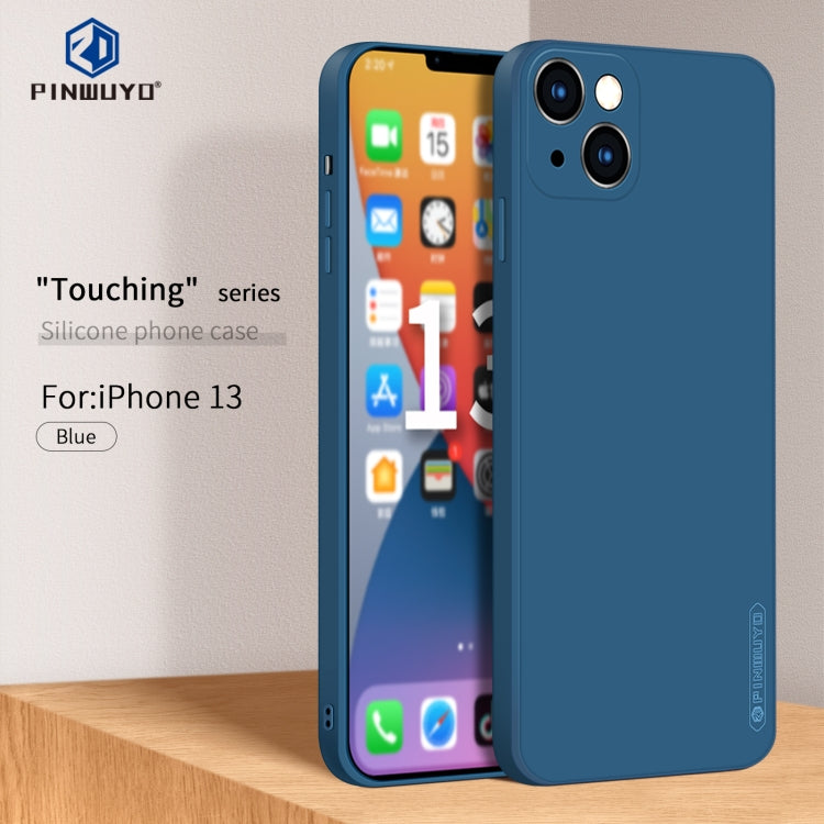 For iPhone 13 PINWUYO Touching Series Liquid Silicone TPU Shockproof Case(Blue) - HoMEdemic™ 