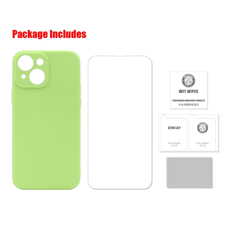 For iPhone 13 mini Hat-Prince ENKAY Liquid Silicone Shockproof Protective Case Drop Protection Cover + 9H Tempered Glass Screen Protector (Light Green) - HoMEdemic™ 