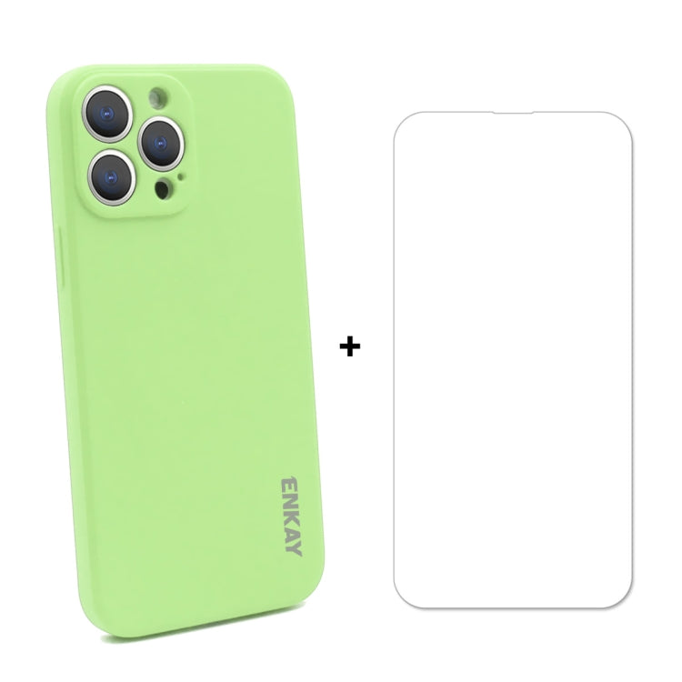 For iPhone 13 Pro Hat-Prince ENKAY Liquid Silicone Shockproof Protective Case Drop Protection Cover + 9H Tempered Glass Screen Protector (Light Green) - HoMEdemic™ 