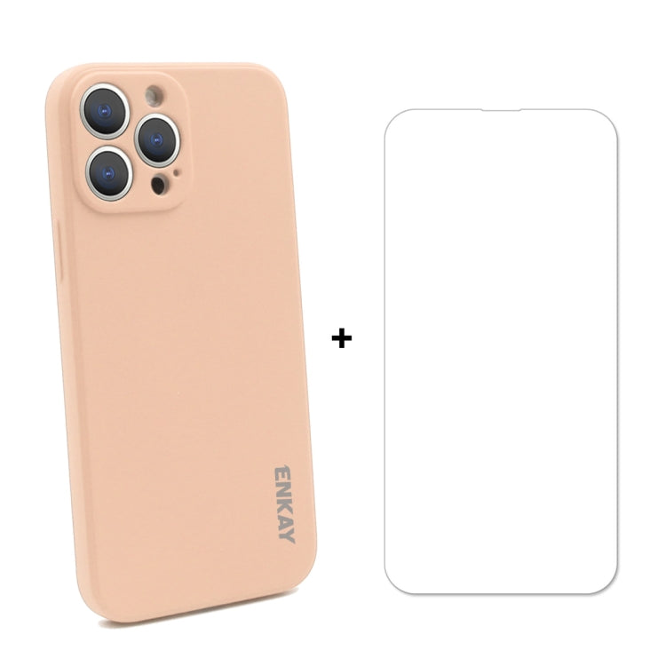 For iPhone 13 Pro Hat-Prince ENKAY Liquid Silicone Shockproof Protective Case Drop Protection Cover + 9H Tempered Glass Screen Protector (Pink) - HoMEdemic™ 
