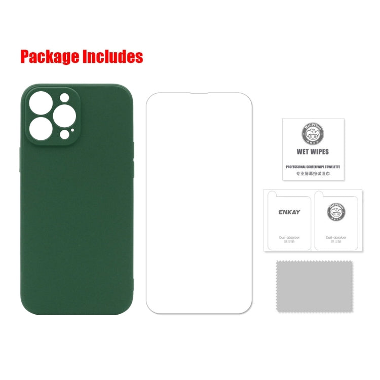 For iPhone 13 Pro Hat-Prince ENKAY Liquid Silicone Shockproof Protective Case Drop Protection Cover + 9H Tempered Glass Screen Protector (Dark Green) - HoMEdemic™ 