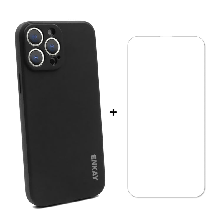 For iPhone 13 Pro Max Hat-Prince ENKAY Liquid Silicone Shockproof Protective Case Drop Protection Cover + 9H Tempered Glass Screen Protector (Black) - HoMEdemic™ 