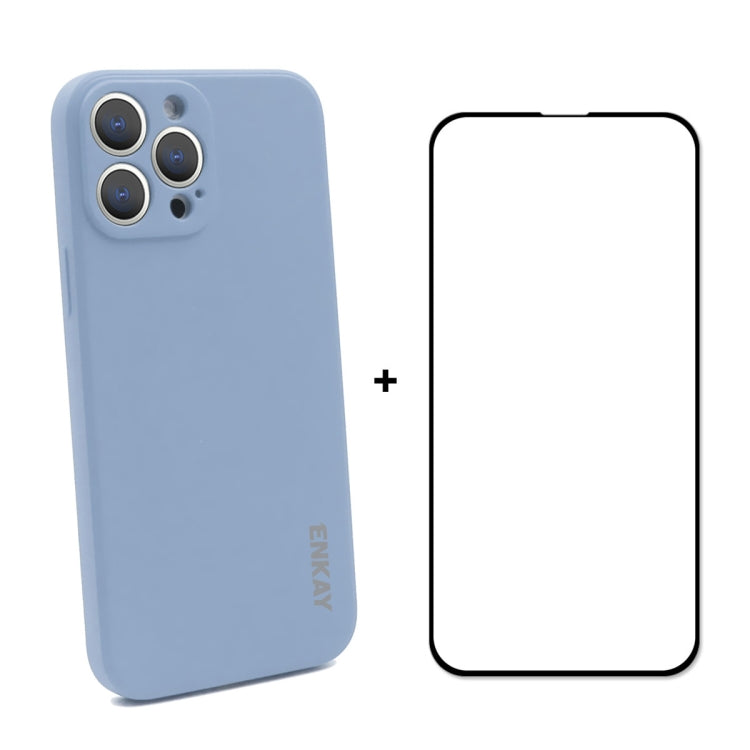 For iPhone 13 Pro Hat-Prince ENKAY Liquid Silicone Shockproof Protective Case Drop Protection Cover + Full Coverage Tempered Glass Protector Film - HoMEdemic™ 