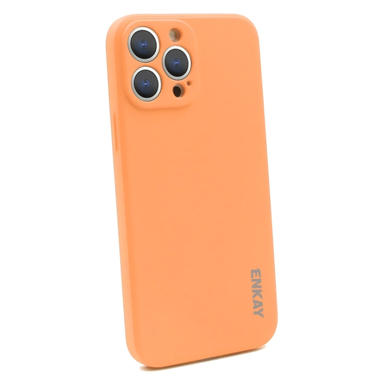 For iPhone 13 Pro Hat-Prince ENKAY Liquid Silicone Shockproof Protective Case Drop Protection Cover + Full Coverage Tempered Glass Protector Film (Orange) - HoMEdemic™ 