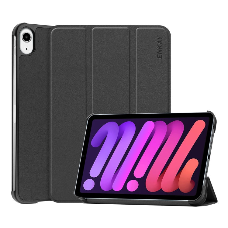 For iPad mini 2024 / mini 6 ENKAY Custer Texture Horizontal Flip PU+PC Leather Tablet Case with Three-folding Holder & Sleep / Wake-up Function(Black) - HoMEdemic™ 