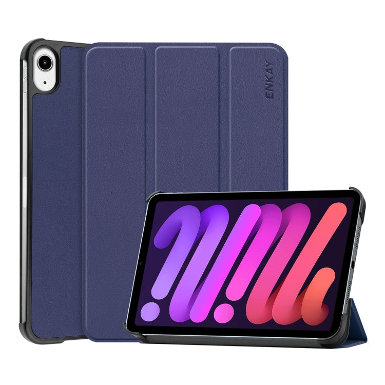 For iPad mini 2024 / mini 6 ENKAY Custer Texture Horizontal Flip PU+PC Leather Tablet Case with Three-folding Holder & Sleep / Wake-up Function(Dark Blue) - HoMEdemic™ 