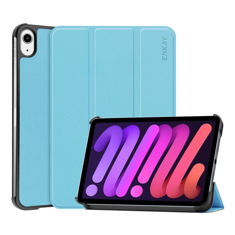 For iPad mini 2024 / mini 6 ENKAY Custer Texture Horizontal Flip PU+PC Leather Tablet Case with Three-folding Holder & Sleep / Wake-up Function(Light Blue) - HoMEdemic™ 