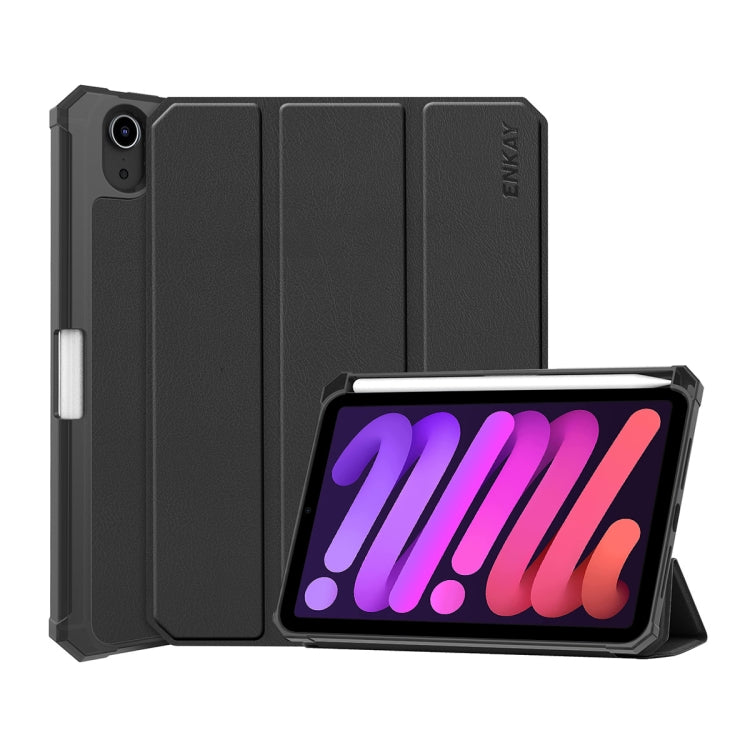 For iPad mini 2024 / mini 6 ENKAY Custer Texture Horizontal Flip PU+TPU Leather Tablet Case with Three-folding Holder & Sleep / Wake-up Function & Pen Holder(Black) - HoMEdemic™ 