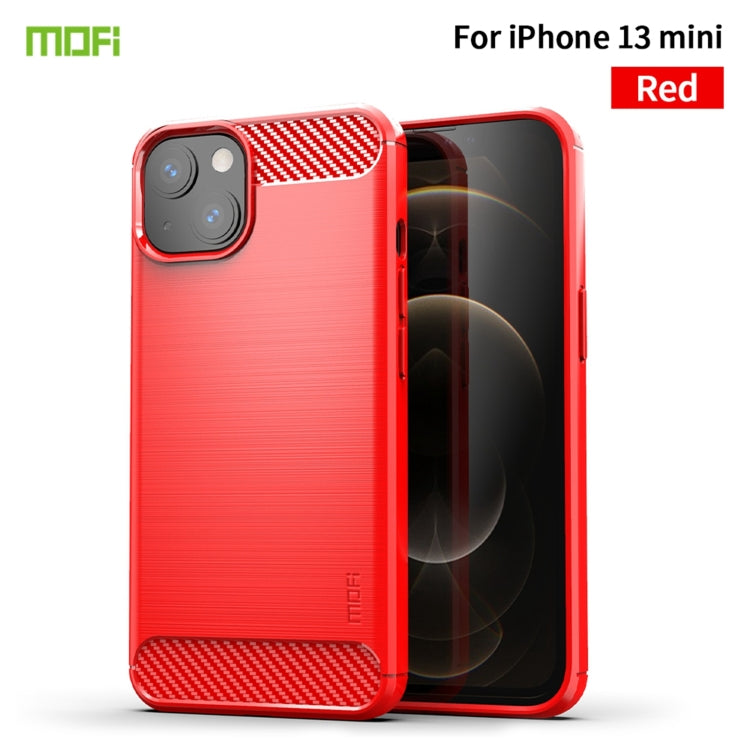 For iPhone 13 mini MOFI Gentleness Series Brushed Texture Carbon Fiber Soft TPU Case  (Red) - HoMEdemic™ 