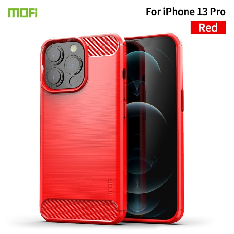 For iPhone 13 Pro MOFI Gentleness Series Brushed Texture Carbon Fiber Soft TPU Case  (Red) - HoMEdemic™ 