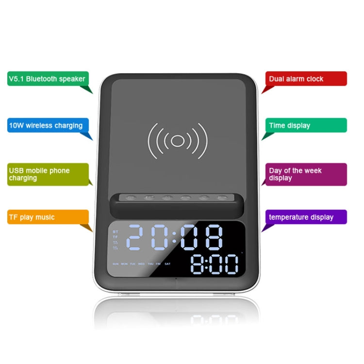 AEC BT512 Multifunctional Bluetooth Speaker 10W Wireless Charger LED Desktop Electronic Alarm Clock - HoMEdemic™ 