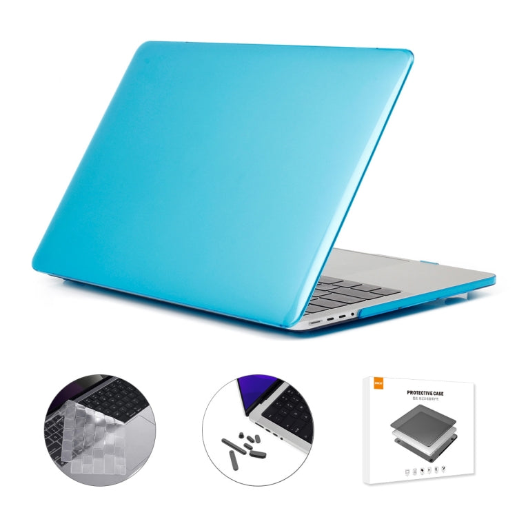 ENKAY Hat-Prince 3 in 1 Crystal Laptop Protective Case + TPU Keyboard Film + Anti-dust Plugs Set for MacBook Pro 14.2 inch A2442 2021, Version:EU Version(Light Blue) - HoMEdemic™ 