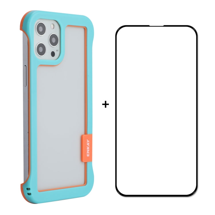 For iPhone 12 Pro Max ENKAY Frameless Hollow PC Case + Glass Film(Blue) - HoMEdemic™ 