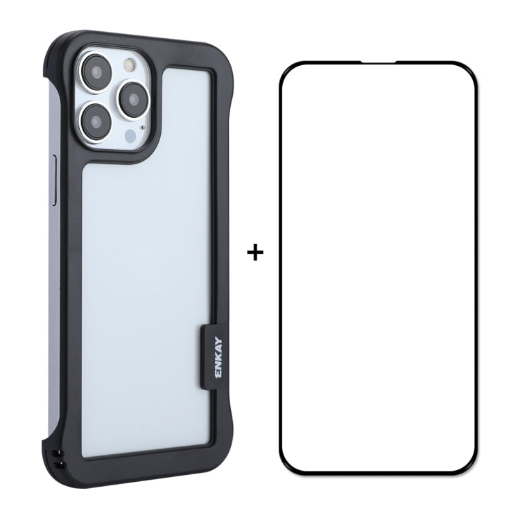 For iPhone 13 Pro ENKAY Frameless Hollow PC Case + Glass Film (Black) - HoMEdemic™ 