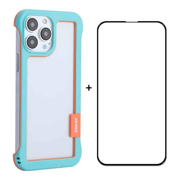 For iPhone 13 Pro ENKAY Frameless Hollow PC Case + Glass Film (Blue) - HoMEdemic™ 