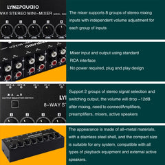 B066 Mini Stereo 8 Channel RCA Non Source Sound Passive Mixer, No Power Supply, 8 Channel RCA - HoMEdemic™ 