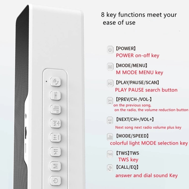 Duosi M8 LED Pickup Rhythm Ambient Light Multi-function TWS Bluetooth Speaker Bar(White) - HoMEdemic™ 