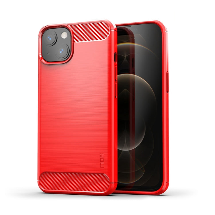 For iPhone 14 Plus MOFI Gentleness Brushed Texture Carbon Fiber TPU Phone Case  (Red) - HoMEdemic™ 