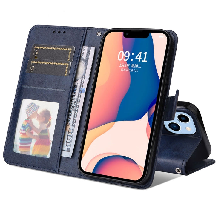 For iPhone 14 Plus JSM Calf Texture Leather Phone Case (Blue) - HoMEdemic™ 