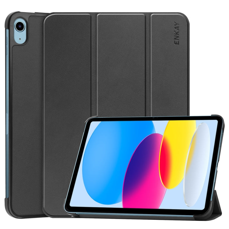 For iPad 2025 / 2022 ENKAY Tri-fold Custer Texture Leather Stand Smart Case(Black) - HoMEdemic™ 